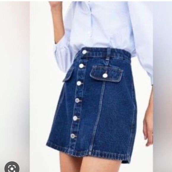 Loft Denim Button Front Mini Skirt - Picture 2 of 4